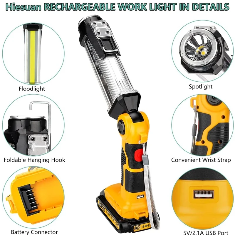 Portable LED Light For Dewalt/Milwaukee/Craftsman 18V Li-ion Battery 35W Handheld Flashlight Emergency Light With USB Hook
Portable LED Light For Dewalt/Milwaukee/Craftsman 18V Li-ion Battery 35W Handheld Flashlight Emergency Light With USB Hook
