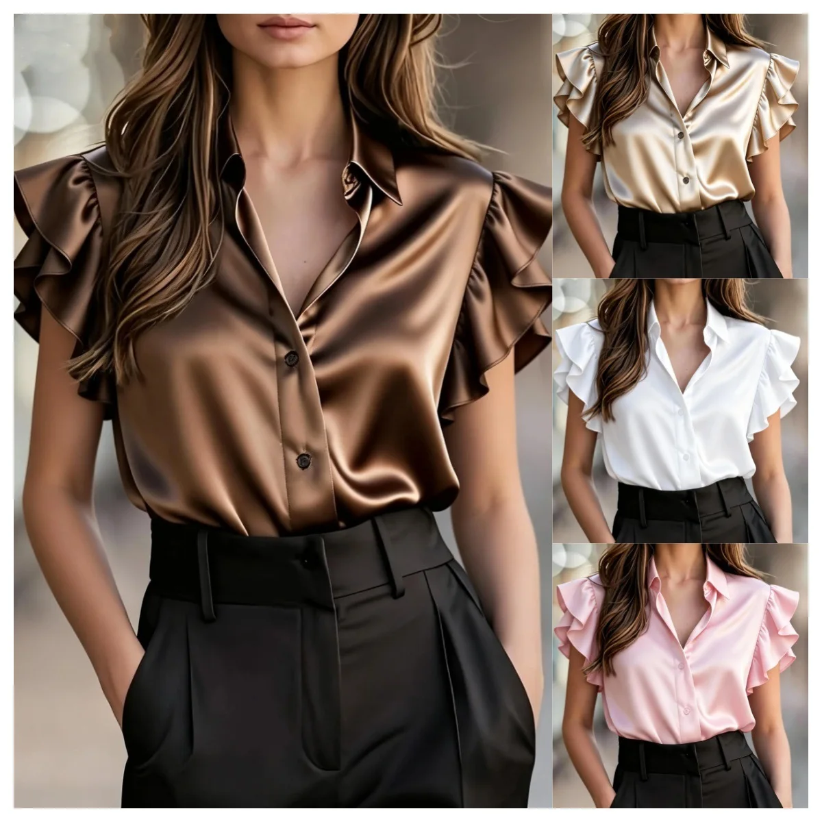 2026 Summer Elegant V-neck Ruffle Short Sleeve Shirt For Women
2026 Summer Elegant V-neck Ruffle Short Sleeve Shirt For Women