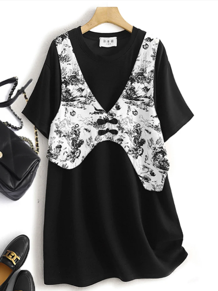 Fashionable round Neck Print Vest Dress Large Size Women's Clothing Color Block Patchwork Fake Two-Piece Cotton Casual Skirt
Fashionable round Neck Print Vest Dress Large Size Women's Clothing Color Block Patchwork Fake Two-Piece Cotton Casual Skirt