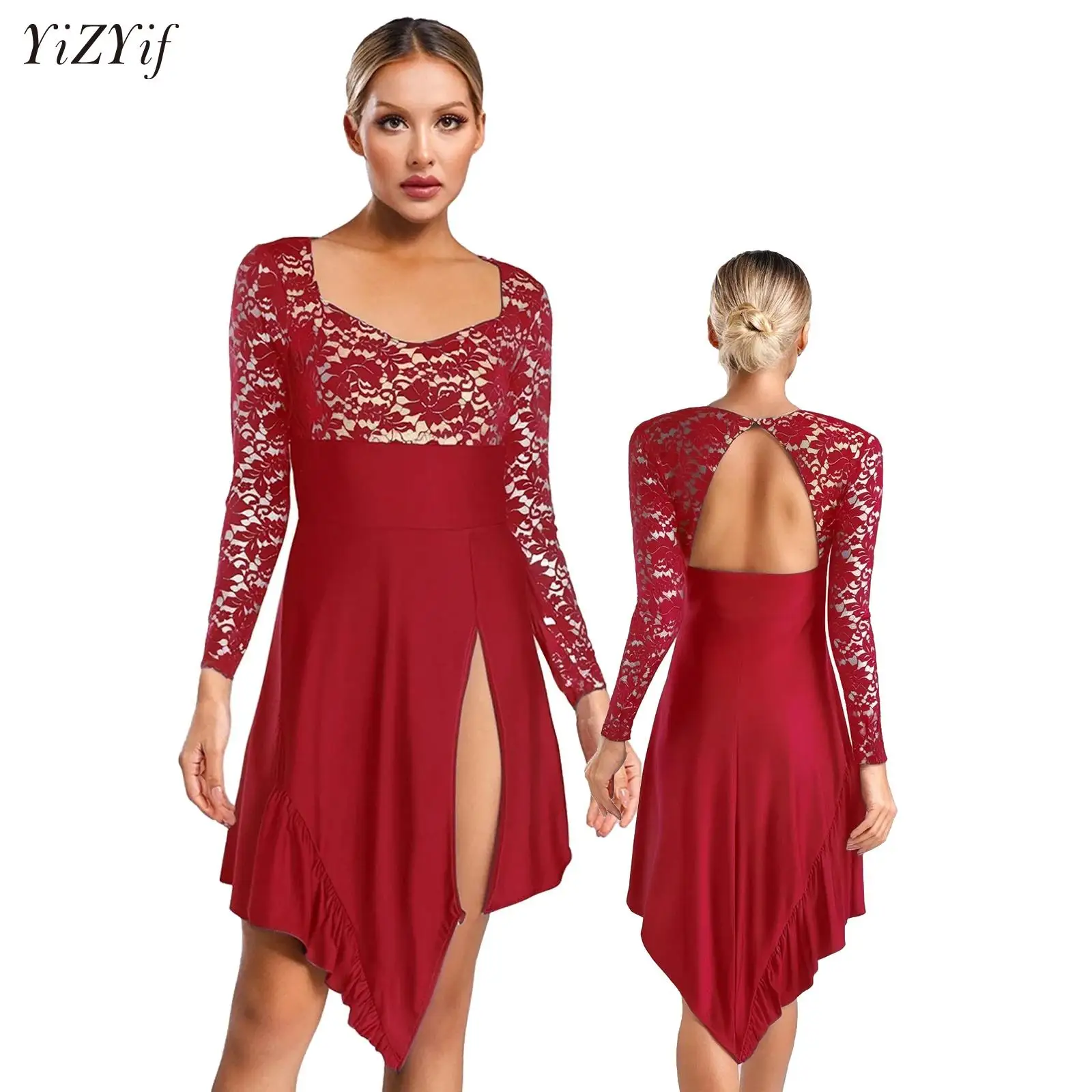 Womens Floral Lace Lyrical Dance Dress Stage Performance Costume Irregular Hem Ruffled Dress Leotard for Contemporary Ballroom L
Womens Floral Lace Lyrical Dance Dress Stage Performance Costume Irregular Hem Ruffled Dress Leotard for Contemporary Ballroom L