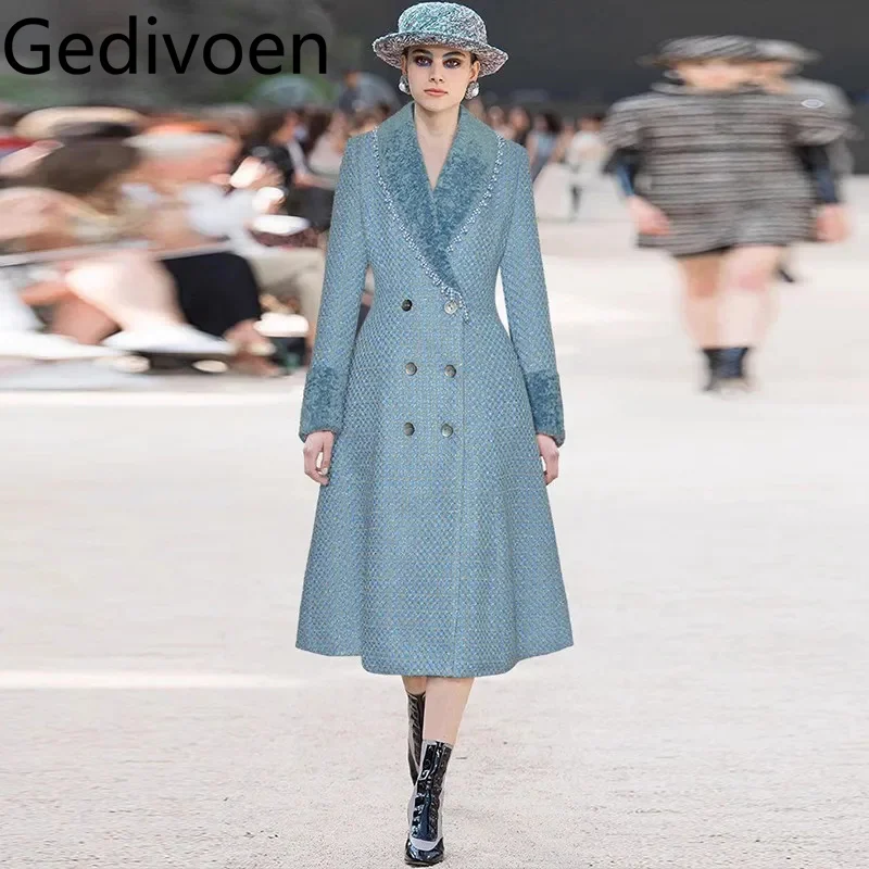 Gedivoen Autumn and Winter New Women's Coat Long-Sleeved Double-breasted Pocket Beading Tasserl Sky Blue Long Overcoat
Gedivoen Autumn and Winter New Women's Coat Long-Sleeved Double-breasted Pocket Beading Tasserl Sky Blue Long Overcoat