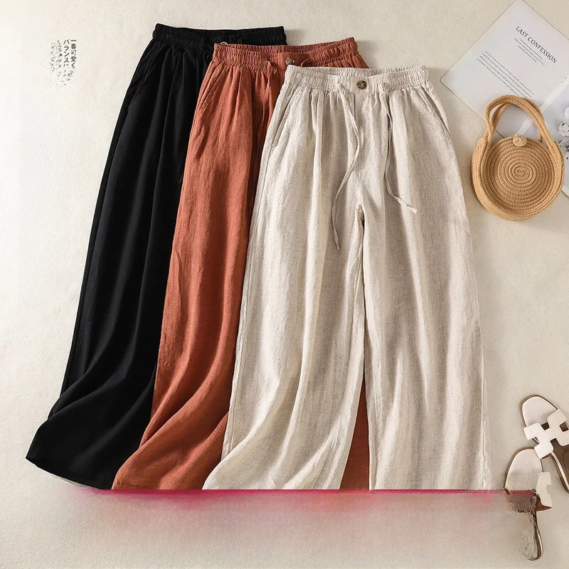 Loose Cotton Linen Women's Wide Leg Pants Casual Straight Cut Long Trousers New Chinese Style High Waist Pants for Ladies
Loose Cotton Linen Women's Wide Leg Pants Casual Straight Cut Long Trousers New Chinese Style High Waist Pants for Ladies