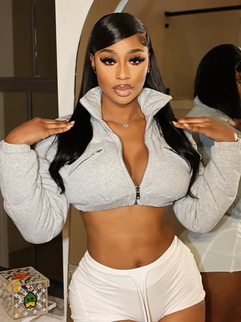 Woman Clothing Long Sleeve Zipper Short Jackets Stand Collar High Waist Padded Coats Female Cropped Tops Gray Parkas Outerwears
Woman Clothing Long Sleeve Zipper Short Jackets Stand Collar High Waist Padded Coats Female Cropped Tops Gray Parkas Outerwears
