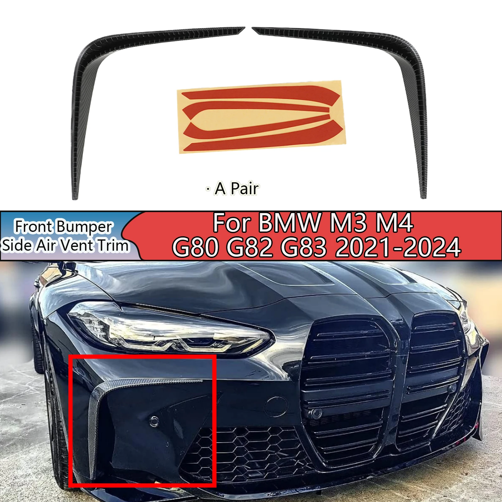 Пара передних бамперов, боковая накладка на вентиляционное отверстие для BMW M3 M4 G80 G82 G83 2021-2024, окрашенные в углеродное волокно, глянцевый черный цвет, автомобильные аксессуары
Пара передних бамперов, боковая накладка на вентиляционное отверстие для BMW M3 M4 G80 G82 G83 2021-2024, окрашенные в углеродное волокно, глянцевый черный цвет, автомобильные аксессуары