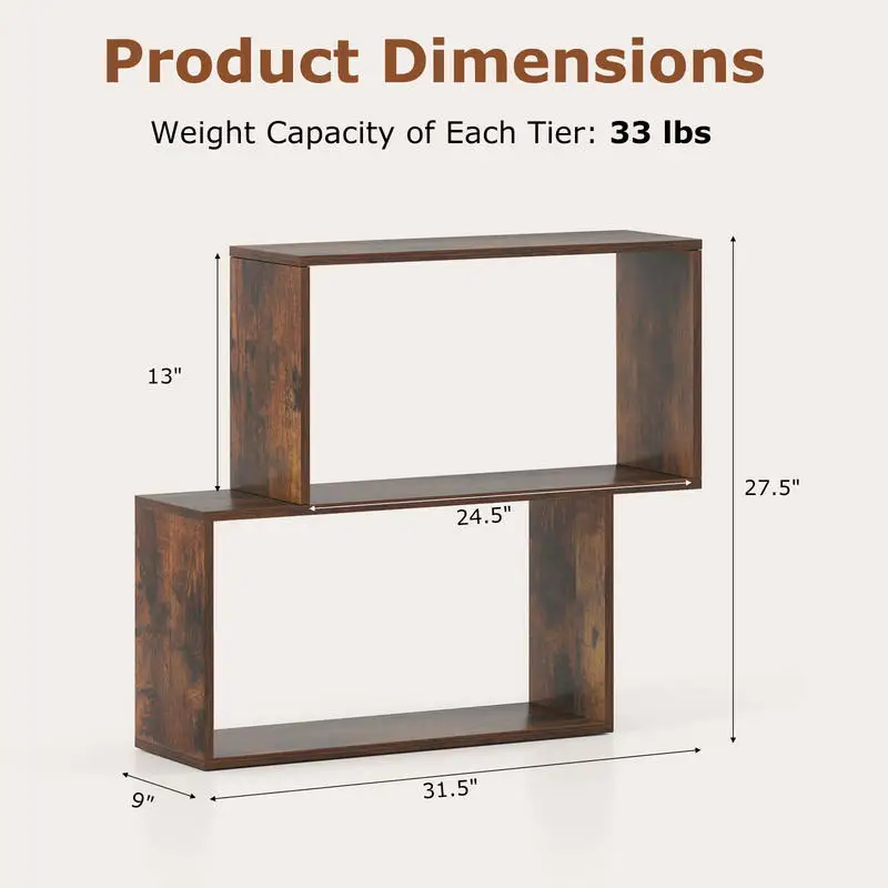 3-Tier Geometric Bookshelf Freestanding Wooden Bookcase with 2 Cubic Compartments-Brown
3-Tier Geometric Bookshelf Freestanding Wooden Bookcase with 2 Cubic Compartments-Brown