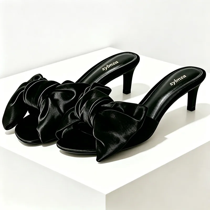 Fashion Satin Bow Detail Mules Sandals Women High-quality Open-Toe Kitten-Heel Slippers for Ladies Luxury Brand Designer Shoes
Fashion Satin Bow Detail Mules Sandals Women High-quality Open-Toe Kitten-Heel Slippers for Ladies Luxury Brand Designer Shoes