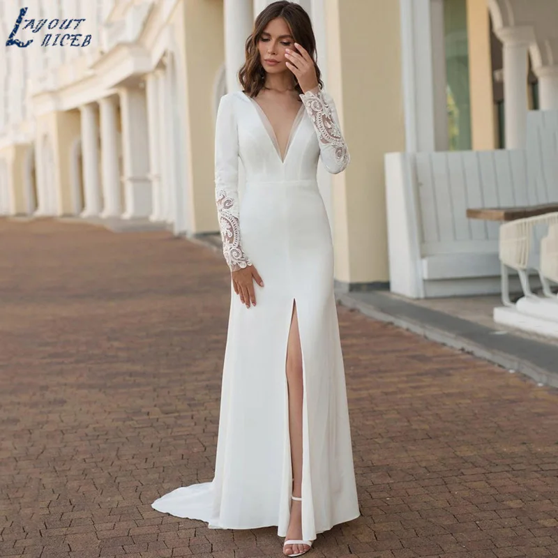 LAYOUT NICEB Wedding Dress For Women Sexy Mermaid High Split Satin Bridal Gowns Modern V-Neck Lace Long Sleeves Vestido De Novia
LAYOUT NICEB Wedding Dress For Women Sexy Mermaid High Split Satin Bridal Gowns Modern V-Neck Lace Long Sleeves Vestido De Novia