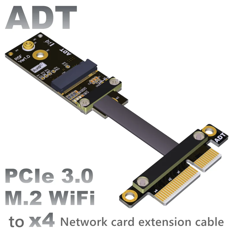 PCIe x4 to M.2 A.E. key WiFi adapter extension cable Wireless network card flat cable PCIe3.0x1 , 8G/bps
PCIe x4 to M.2 A.E. key WiFi adapter extension cable Wireless network card flat cable PCIe3.0x1 , 8G/bps