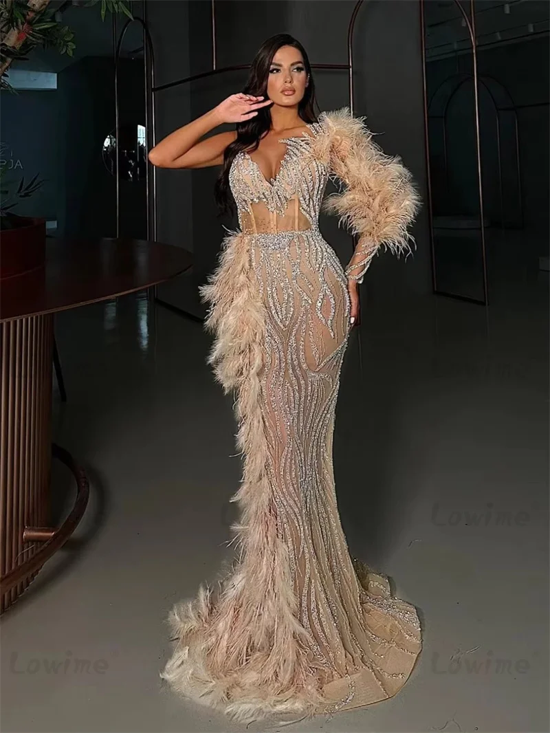 Customized Glitter Sequined Feather Mermaid Prom Dresses Robe De Mariée Long Sleeve Arabic Evening Dress Gowns Women Party Dress
Customized Glitter Sequined Feather Mermaid Prom Dresses Robe De Mariée Long Sleeve Arabic Evening Dress Gowns Women Party Dress