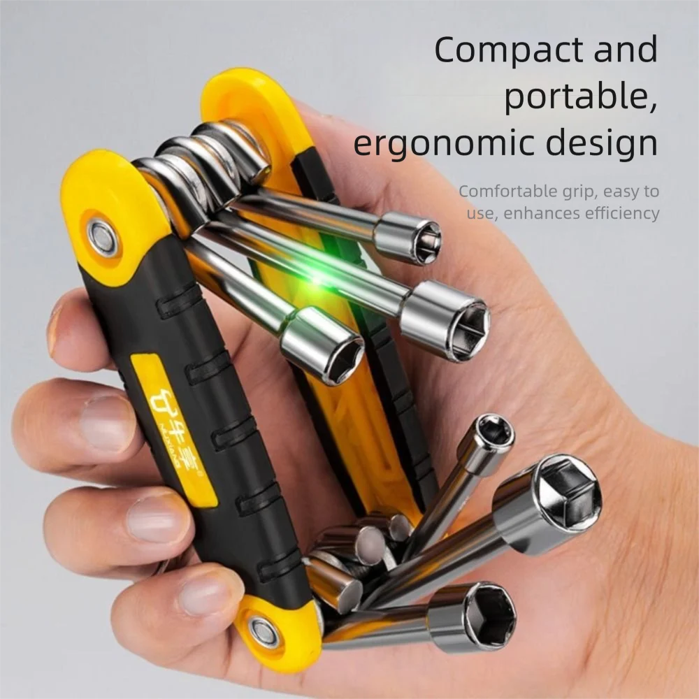 Standard Folding Allen Wrench Set Portable Multifunction Hex Key Set High Torque 6 In 1 Hex Nut Driver Set Bicycle
Standard Folding Allen Wrench Set Portable Multifunction Hex Key Set High Torque 6 In 1 Hex Nut Driver Set Bicycle