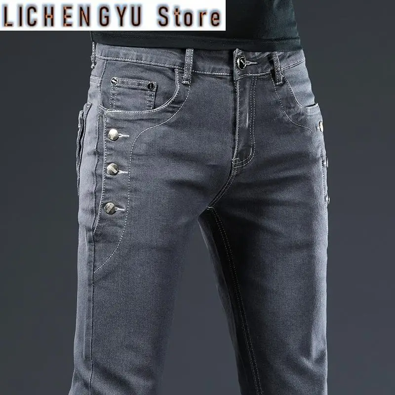 New Men's Multi-button Skinny Jeans Gray Black Stretch Straight Fashionable Casual Slim Fit Denim Long Pants for Small Feet Male
New Men's Multi-button Skinny Jeans Gray Black Stretch Straight Fashionable Casual Slim Fit Denim Long Pants for Small Feet Male