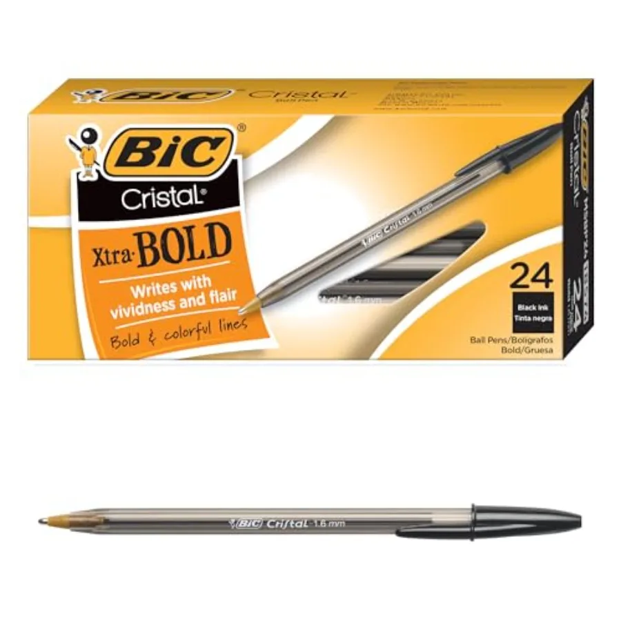 Cristal Xtra Bold Ballpoint Pens, Bold Point 1.6mm For Vivid And Dramatic Lines, Black Ink, 24-Count Pack, Perfect Ink Pens
Cristal Xtra Bold Ballpoint Pens, Bold Point 1.6mm For Vivid And Dramatic Lines, Black Ink, 24-Count Pack, Perfect Ink Pens