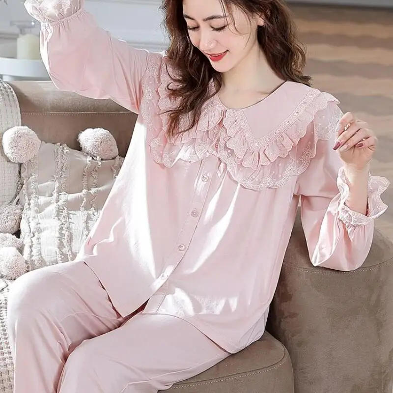 New Women Pajamas Set Modal Home Loungewear Spring Autumn Long Sleeve Thin Princess Style Lace Lapel Collar Cardigan Sleepwear
New Women Pajamas Set Modal Home Loungewear Spring Autumn Long Sleeve Thin Princess Style Lace Lapel Collar Cardigan Sleepwear