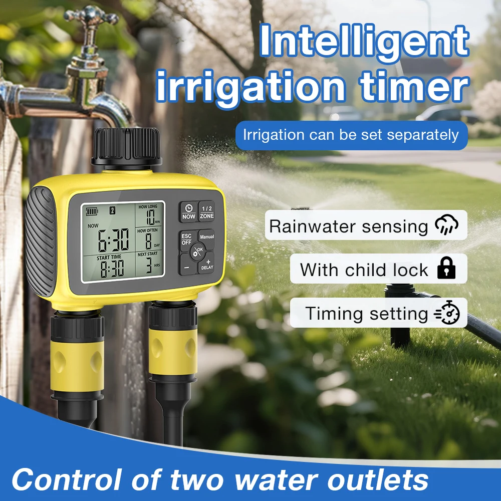 2 Zone Garden Irrigation Timer Large Screen Display Water Timer IPX5 Irrigation Timing Control System Automatic Watering Device
2 Zone Garden Irrigation Timer Large Screen Display Water Timer IPX5 Irrigation Timing Control System Automatic Watering Device