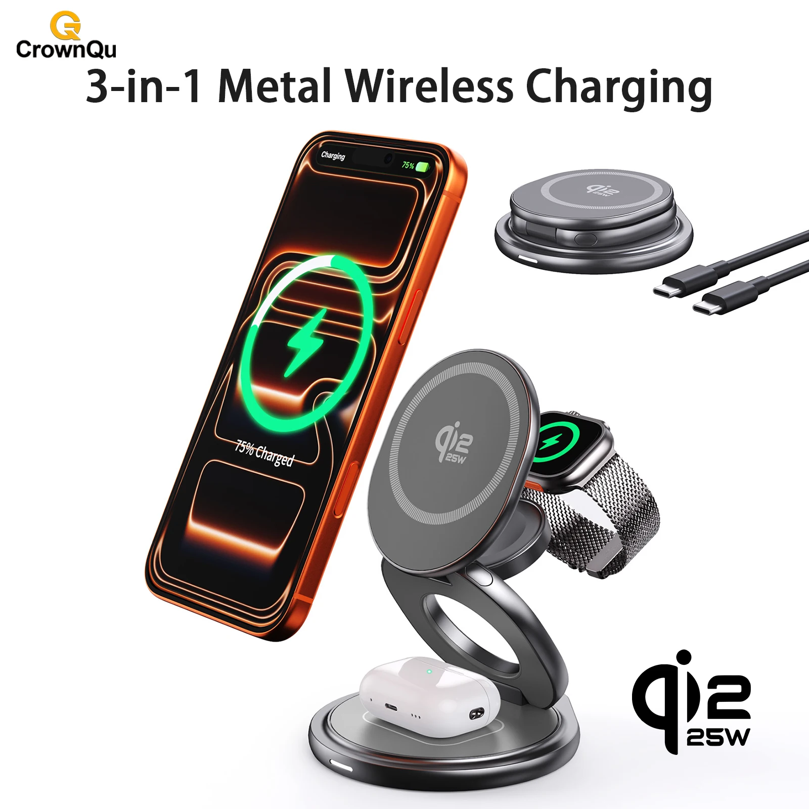 Qi2.2 25W Metal Wireless Charger Protable Fast Charging Station Stand 360° Rotation for iPhone 17 16 15 14 Pro Max Watch Airpods
Qi2.2 25W Metal Wireless Charger Protable Fast Charging Station Stand 360° Rotation for iPhone 17 16 15 14 Pro Max Watch Airpods
