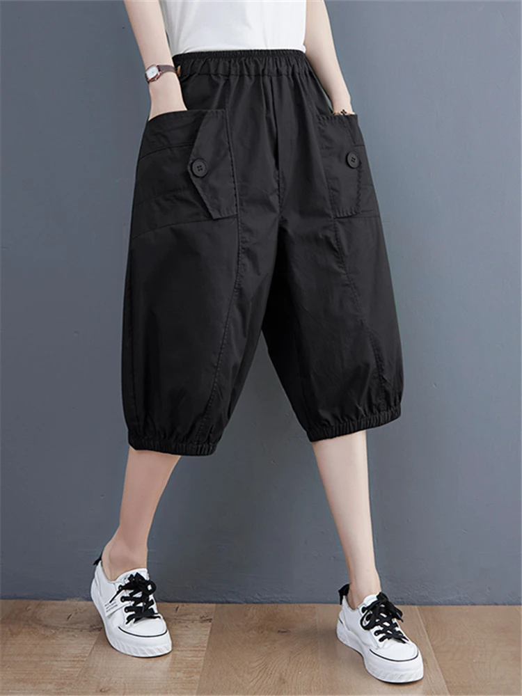 Women's Casual Elastic Waist Harlan Five-Point Dad Pants Slimming High Waist Cotton Blend Summer Shorts Korean Style
Women's Casual Elastic Waist Harlan Five-Point Dad Pants Slimming High Waist Cotton Blend Summer Shorts Korean Style