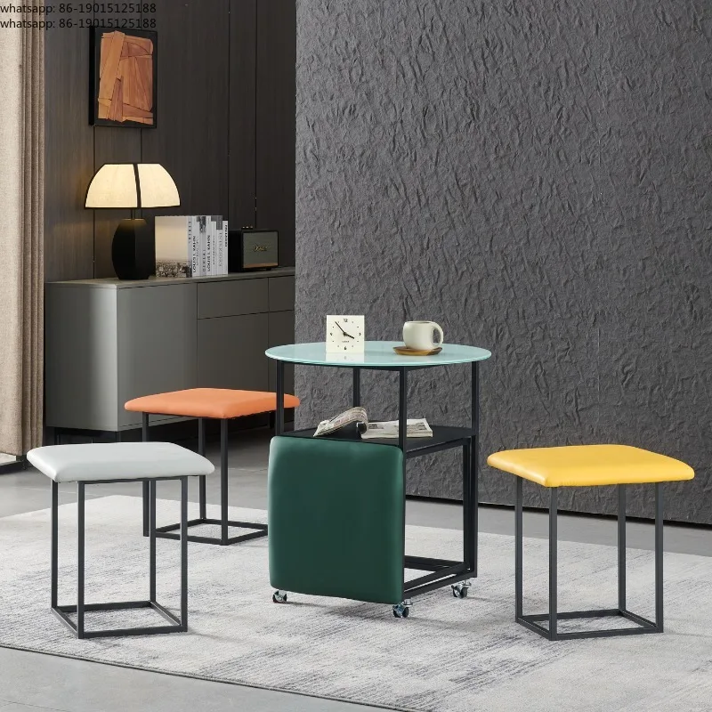 Multi functional coffee table with leather stool, portable wooden dining table, modern nested small bar chairs and tables
Multi functional coffee table with leather stool, portable wooden dining table, modern nested small bar chairs and tables