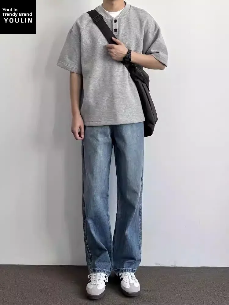 American Retro Blue Men's Jeans High Waist Slim Straight Leg Micro Flared Pants Washed Casual Youth Popular Denim Jeans
American Retro Blue Men's Jeans High Waist Slim Straight Leg Micro Flared Pants Washed Casual Youth Popular Denim Jeans