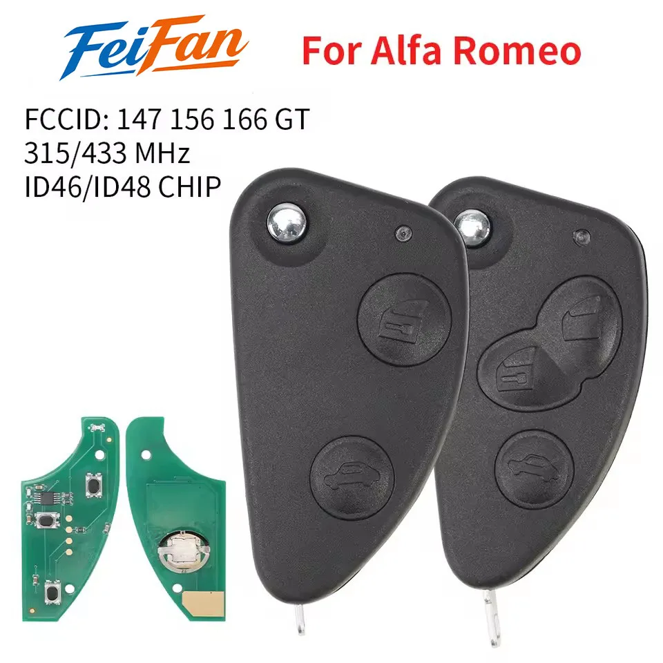 FeiFan 2/3 Button Flip Smart Remote Car Key Fob 315/433MHz ID46/ID48 Chip For Alfa Romeo 147 156 166 GT With Uncut SIP22 Blade
FeiFan 2/3 Button Flip Smart Remote Car Key Fob 315/433MHz ID46/ID48 Chip For Alfa Romeo 147 156 166 GT With Uncut SIP22 Blade