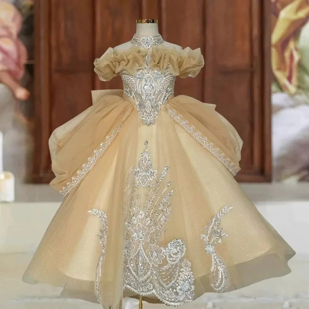 Customized Flower Girl Dress For Wedding Appliques Bow Short Sleeve Floor Length Kids Birthday Party First Communion Gown
Customized Flower Girl Dress For Wedding Appliques Bow Short Sleeve Floor Length Kids Birthday Party First Communion Gown