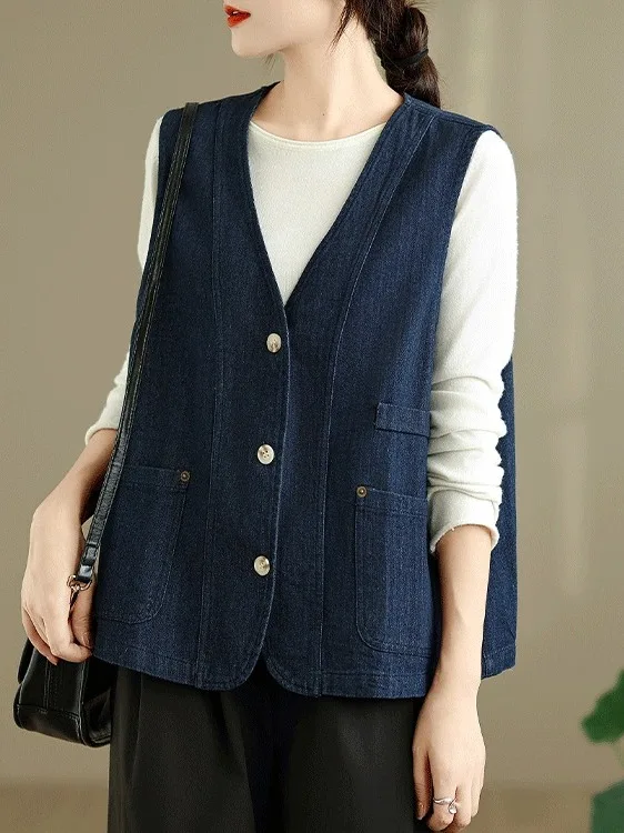 Свободный повседневный облегающий джинсовый жилет с V-образным вырезом, простой дизайн, большие размеры, женский, модный, хлопковый, для повседневной носки, в стиле арт-дизайн
Свободный повседневный облегающий джинсовый жилет с V-образным вырезом, простой дизайн, большие размеры, женский, модный, хлопковый, для повседневной носки, в стиле арт-дизайн