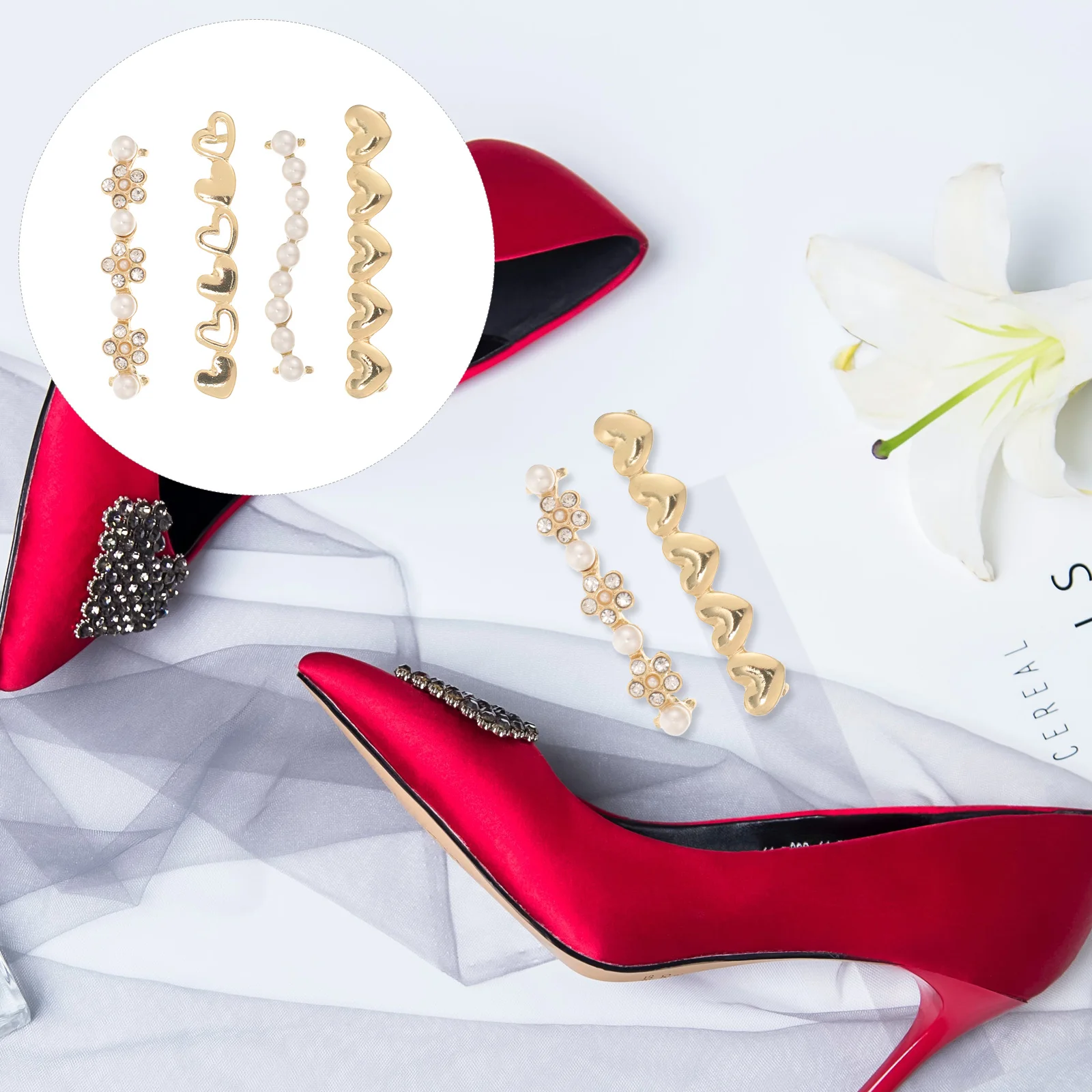 4 Pcs Metal Shoe Buckles Decorations Heart Pearl Gem Flower Charms for Sneakers Shoelace Accessories Shoe Jewelry
4 Pcs Metal Shoe Buckles Decorations Heart Pearl Gem Flower Charms for Sneakers Shoelace Accessories Shoe Jewelry