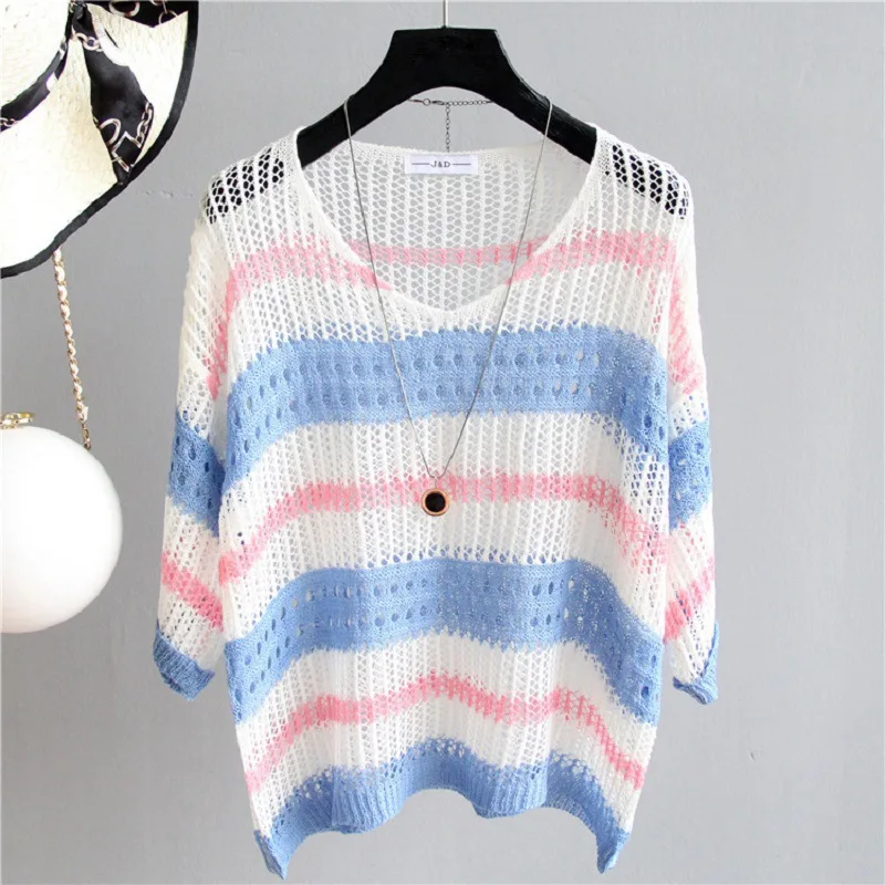 Women's Striped Hollow Out Knit Top, Casual Loose 3/4 Sleeve Crochet Blouse, Lightweight Summer Cover-Up for Beach & Daily Wear
Women's Striped Hollow Out Knit Top, Casual Loose 3/4 Sleeve Crochet Blouse, Lightweight Summer Cover-Up for Beach & Daily Wear