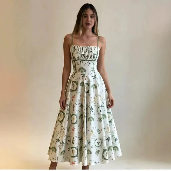 Women Chic Printed Gathered Large Swing High Waist Slim Fit Sling Dresses 2026 New Lady Party Club Gowns
Women Chic Printed Gathered Large Swing High Waist Slim Fit Sling Dresses 2026 New Lady Party Club Gowns