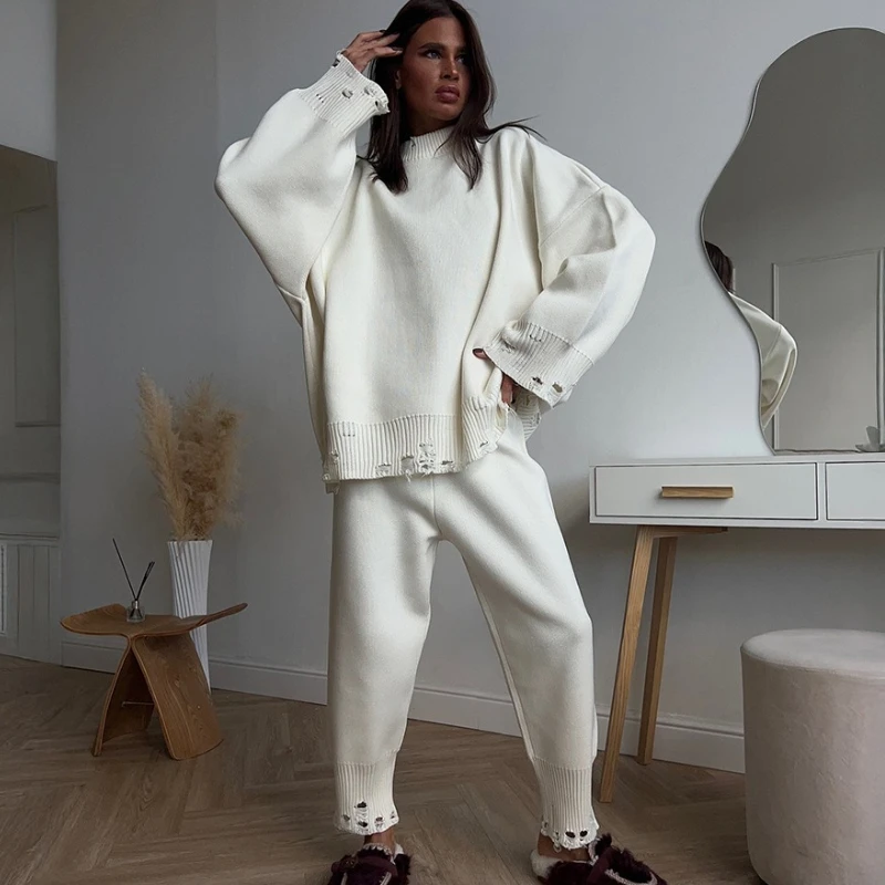 DemoRave Autumn Fashion Ripped Knitted 2 Piece Suits Women Casual Loose Long Sleeve Sweater High Waist Pants Commute Outwear
DemoRave Autumn Fashion Ripped Knitted 2 Piece Suits Women Casual Loose Long Sleeve Sweater High Waist Pants Commute Outwear