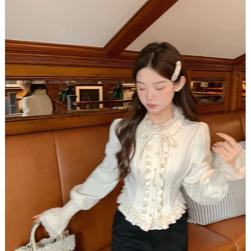 French Sweet Style Shirt Women Lace Ruffles Single Breasted Long Sleeve Short Blouses Spring Lolita Slim Tops
French Sweet Style Shirt Women Lace Ruffles Single Breasted Long Sleeve Short Blouses Spring Lolita Slim Tops
