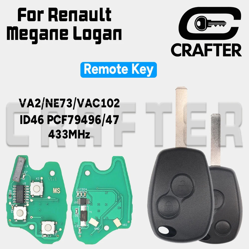 Key Crafters Renault 46 PCF7946/47 Chip 433MHz Blade VA2/NE73/VAC102 Remote Car Key For Renault Megane Logan Clio Sandero
Key Crafters Renault 46 PCF7946/47 Chip 433MHz Blade VA2/NE73/VAC102 Remote Car Key For Renault Megane Logan Clio Sandero