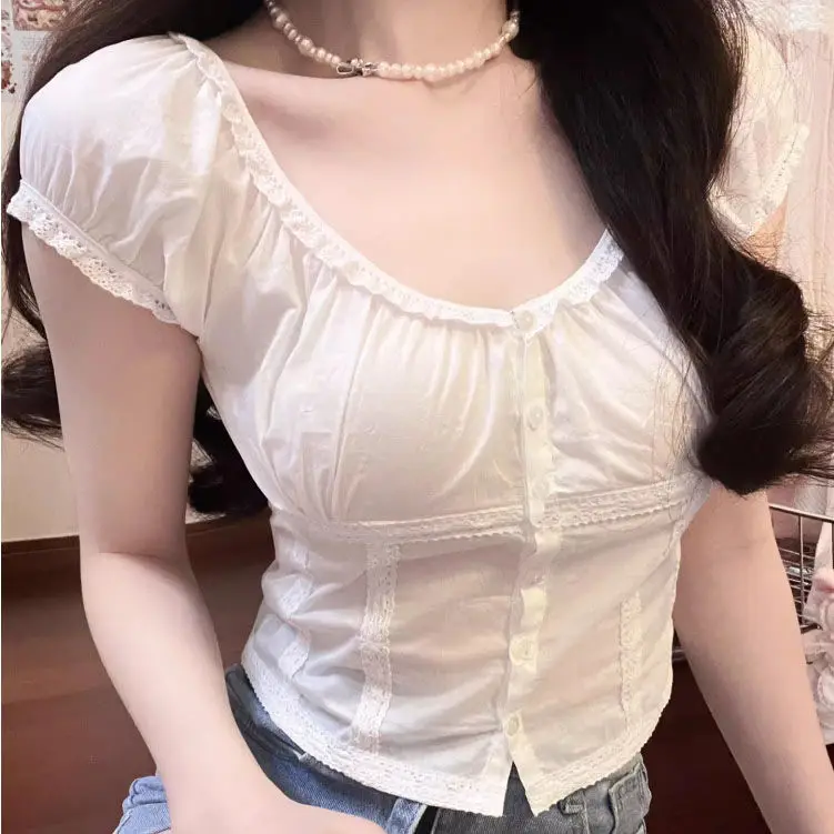 Onalippa Shirt Women Summer Sexy V-neck Bubble Short Sleeved Lace Top Sweet Waist Cinching Chic Short Y2K Blouse
Onalippa Shirt Women Summer Sexy V-neck Bubble Short Sleeved Lace Top Sweet Waist Cinching Chic Short Y2K Blouse