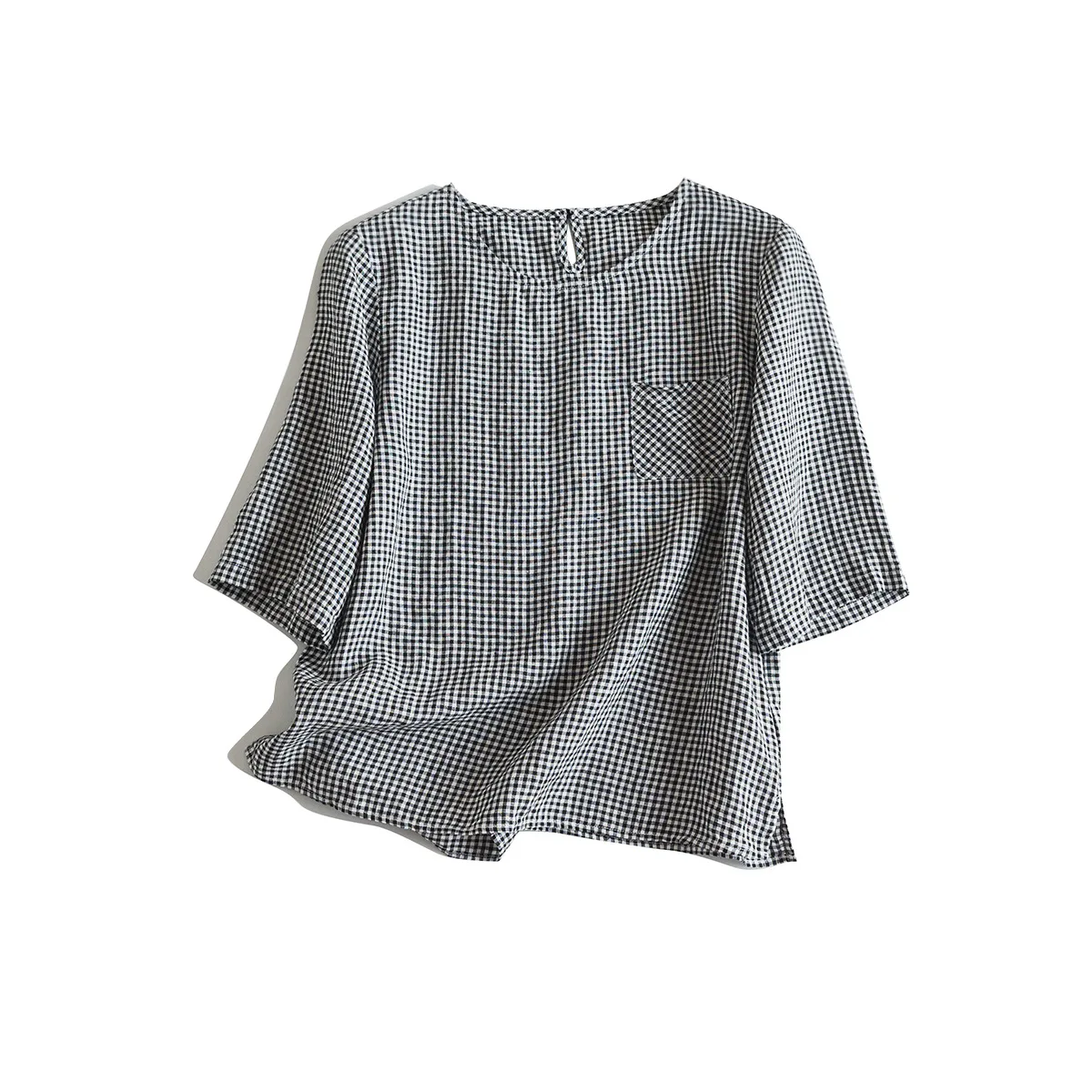 Dave&di Black And White Checkered Round Neck Shirt Made Of Linen Simple And Slimming With Medium Sleeves For Women
Dave&di Black And White Checkered Round Neck Shirt Made Of Linen Simple And Slimming With Medium Sleeves For Women