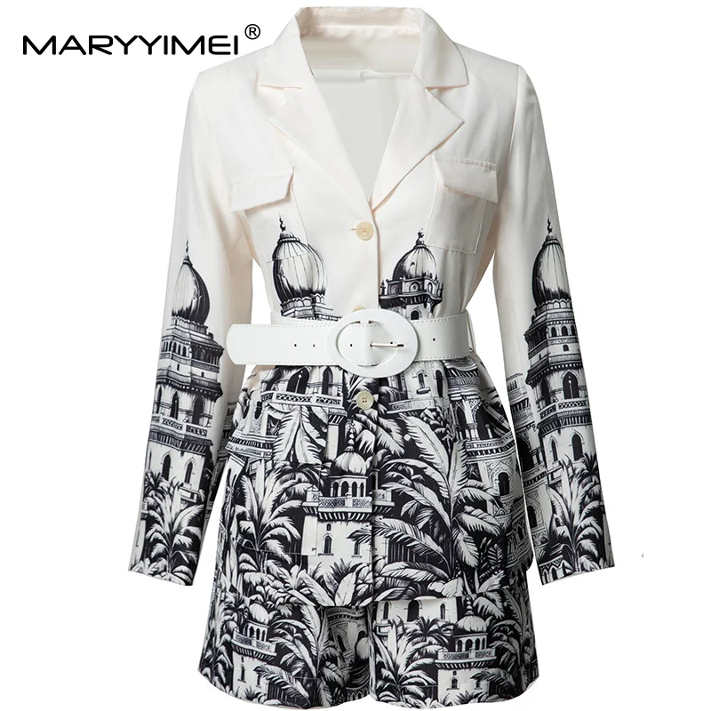 MARYYIMEI Spring and Summer Women's Suit Turn-Down Collar Single-Breasted Long-Sleeved Tops+Casual Shorts 2-piece set With Belt
MARYYIMEI Spring and Summer Women's Suit Turn-Down Collar Single-Breasted Long-Sleeved Tops+Casual Shorts 2-piece set With Belt