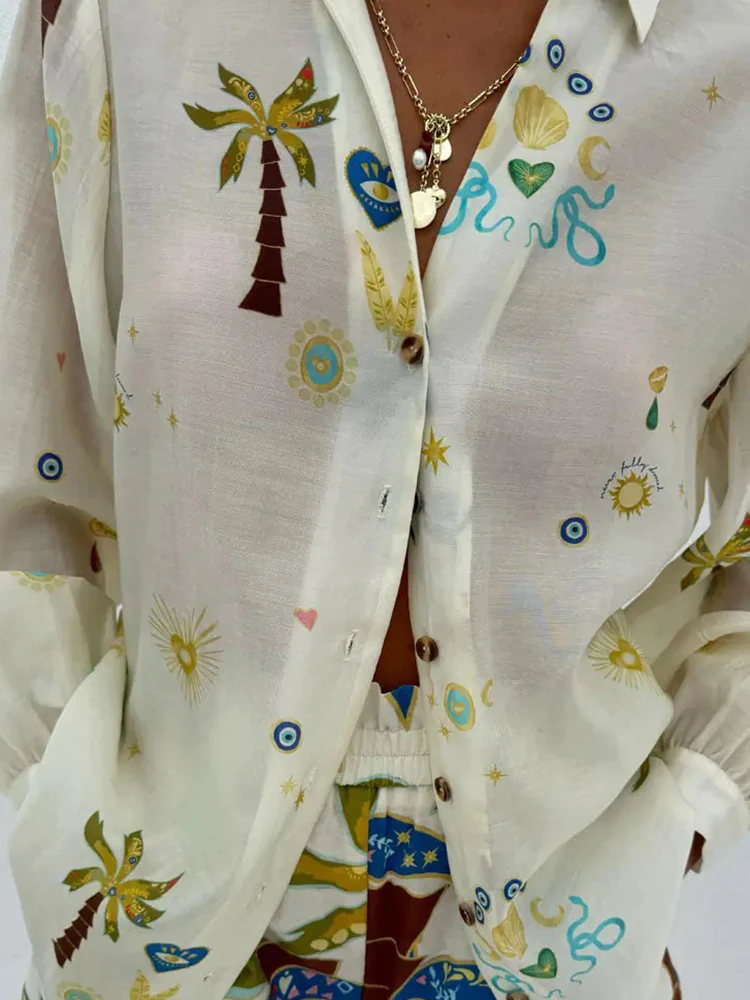 Новая повседневная женская рубашка на пуговицах с шортами, комплект из 2 предметов, пляжный костюм с длинными рукавами и богемным принтом, модный праздничный наряд с высокой талией 
Новая повседневная женская рубашка на пуговицах с шортами, комплект из 2 предметов, пляжный костюм с длинными рукавами и богемным принтом, модный праздничный наряд с высокой талией