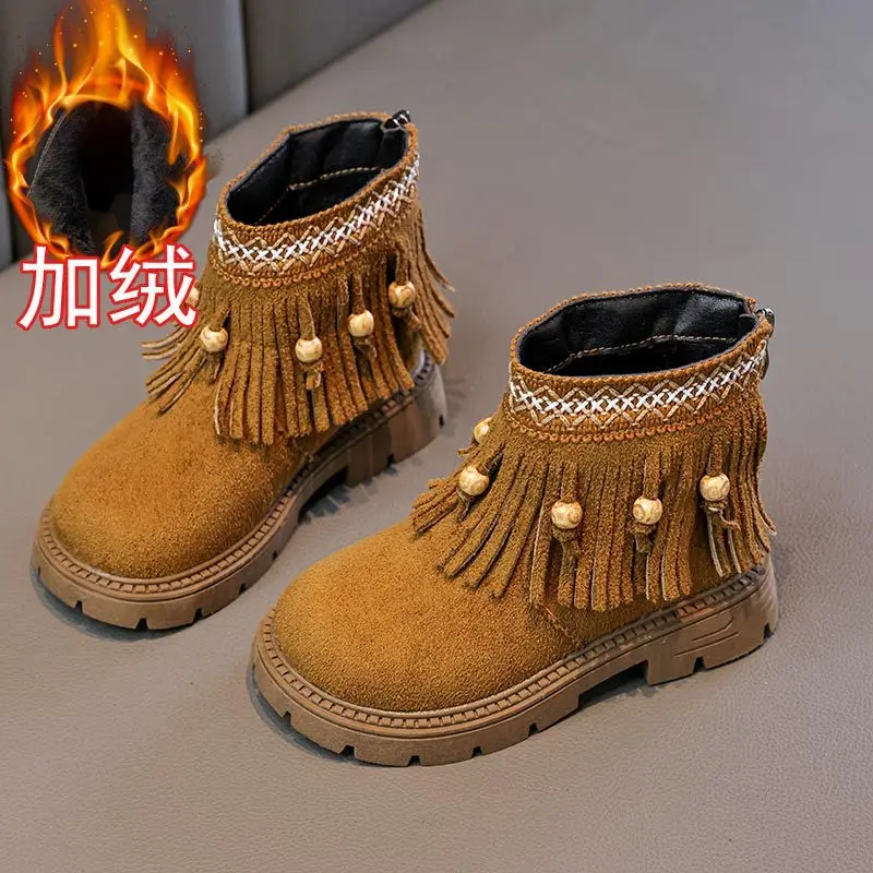 Короткие сапоги принцессы для девочек с кисточками, зима 202, теплые флисовые детские ботинки в этническом стиле, нескользящая повседневная детская обувь на мягкой подошве 
Короткие сапоги принцессы для девочек с кисточками, зима 202, теплые флисовые детские ботинки в этническом стиле, нескользящая повседневная детская обувь на мягкой подошве