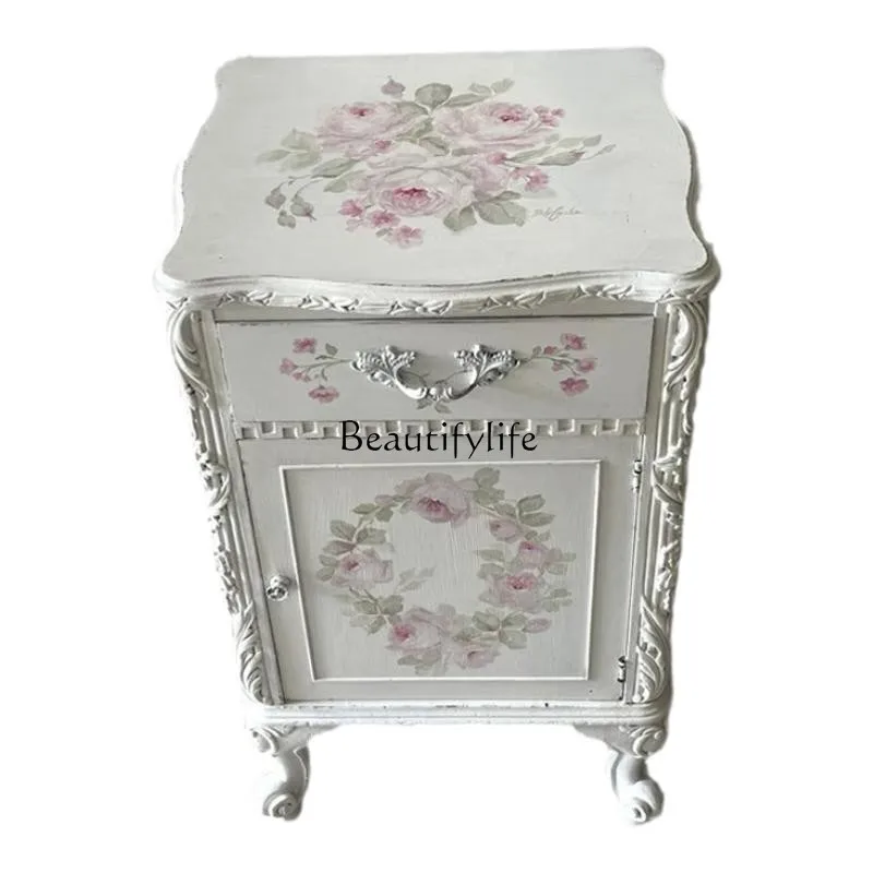 French Style Painted Art Cabinet for Bedroom Hallway, Entrance, Antique-Style Distressed Solid Wood Carved Bedside Table
French Style Painted Art Cabinet for Bedroom Hallway, Entrance, Antique-Style Distressed Solid Wood Carved Bedside Table