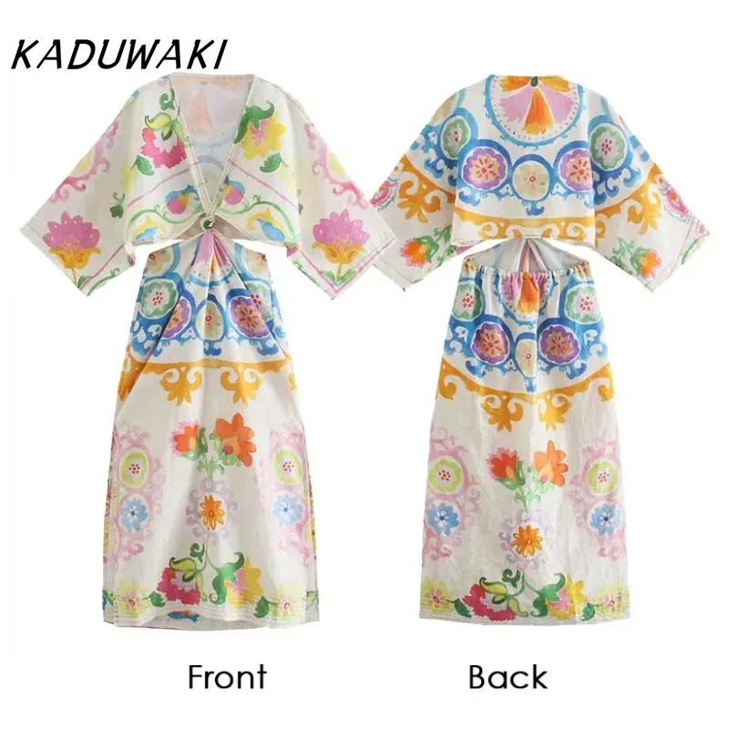 KADUWAKI Printed Pattern Linen Robe Hollow Out Design Dresses V-Neck Elegant Batwing Sleeve Women Vacation Casual Beach Dress
KADUWAKI Printed Pattern Linen Robe Hollow Out Design Dresses V-Neck Elegant Batwing Sleeve Women Vacation Casual Beach Dress
