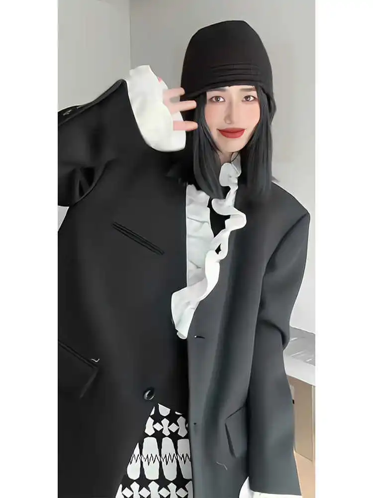 Women"S Outerwear Overcoat Female Blazer Mujer Bandage Coarse Textile Texture Hot Selling Full Harajuku Gothic Y2K Punk E Girl 
Women"S Outerwear Overcoat Female Blazer Mujer Bandage Coarse Textile Texture Hot Selling Full Harajuku Gothic Y2K Punk E Girl