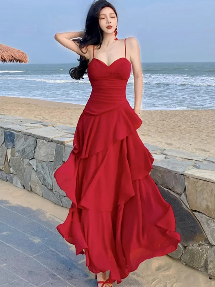 Elegant Red Ruffles Long Dresses for Women Sexy Spaghetti Strap Sleeveless Princess Wedding Party Dress Summer A-line Vestidos
Elegant Red Ruffles Long Dresses for Women Sexy Spaghetti Strap Sleeveless Princess Wedding Party Dress Summer A-line Vestidos