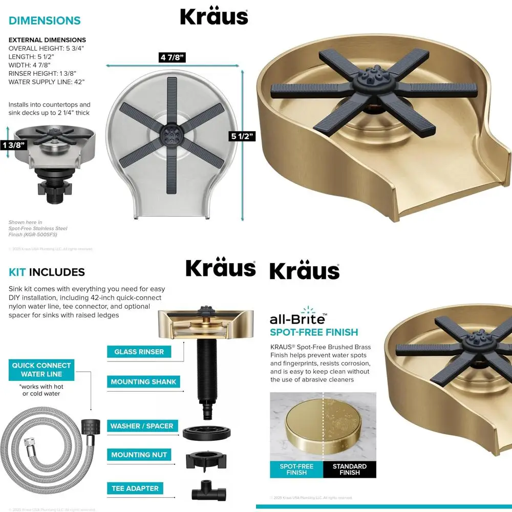 Glass Rinser and Sink Combo in Brushed Brass Finish, Model KGR-500SBB
Glass Rinser and Sink Combo in Brushed Brass Finish, Model KGR-500SBB