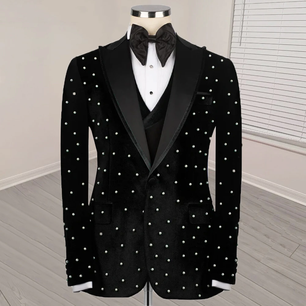 Pearls Velvet Wedding Suits For Men Slim Fit Peaked Lapel Blazers Man Formal Occasion Business Dresses Customized Groom Tuxedos
Pearls Velvet Wedding Suits For Men Slim Fit Peaked Lapel Blazers Man Formal Occasion Business Dresses Customized Groom Tuxedos