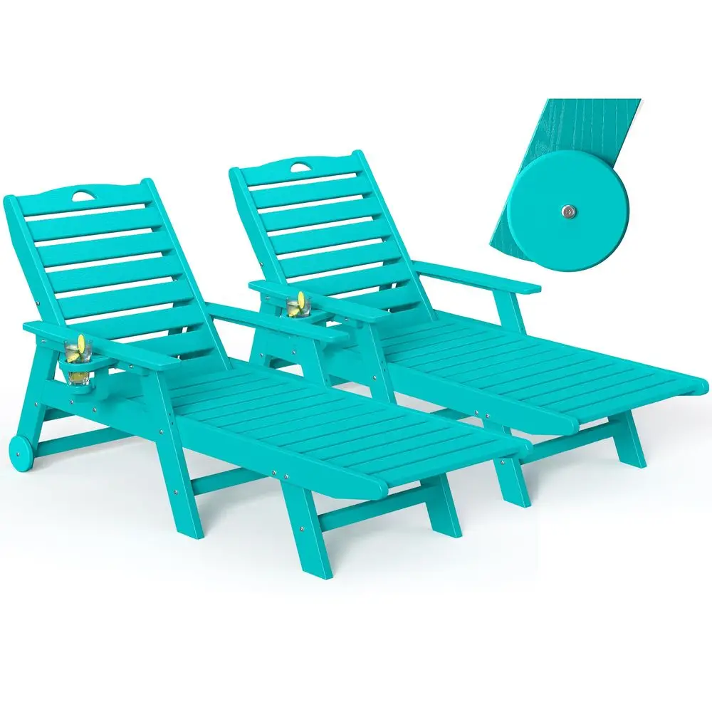 Outdoor Chaise Lounge Chair Set of 2 with Wheels amp Cup Holder, HDPE Pool Lounge Chairs with 5Position Adjustable Backrest Sup
Outdoor Chaise Lounge Chair Set of 2 with Wheels amp Cup Holder, HDPE Pool Lounge Chairs with 5Position Adjustable Backrest Sup