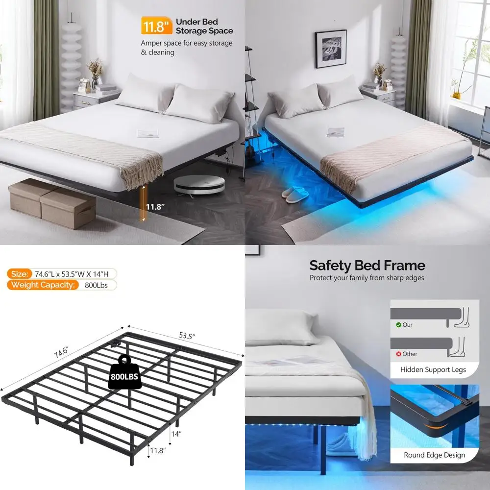 14 Inch Loft Bed with USB Charging & LED Lights, Double Platform Metal Frame, No Box Spring Needed, Black
14 Inch Loft Bed with USB Charging & LED Lights, Double Platform Metal Frame, No Box Spring Needed, Black