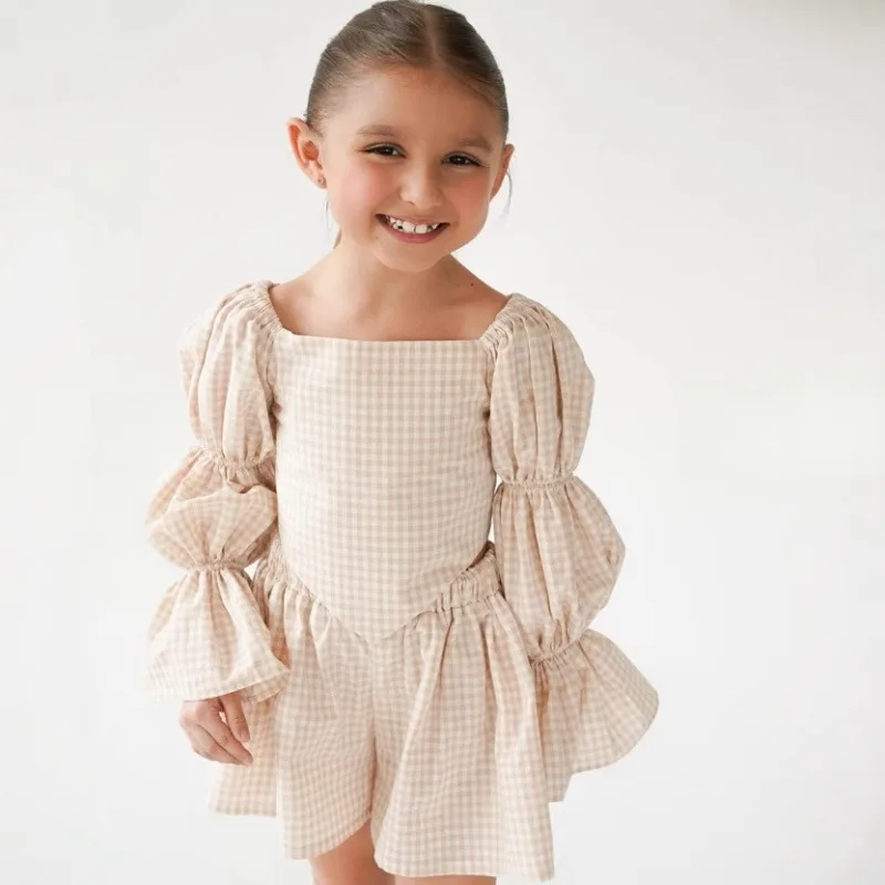 Children Set Girl 2025 Summer New Style Cotton Plaid Full Sleeve Asymmetric Laces Top Loose Shorts Casual Brief European
Children Set Girl 2025 Summer New Style Cotton Plaid Full Sleeve Asymmetric Laces Top Loose Shorts Casual Brief European