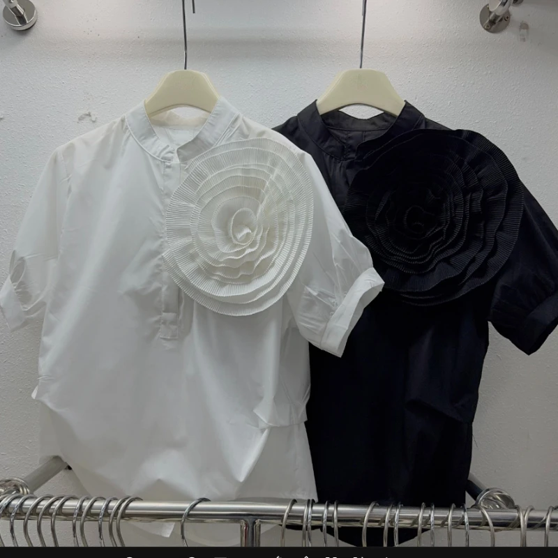 Three-dimensional Flower Fashion Design Solid Blouses Women Simple Stand Collar Short Sleeve Shirts Ruffles Patchwork Camisas
Three-dimensional Flower Fashion Design Solid Blouses Women Simple Stand Collar Short Sleeve Shirts Ruffles Patchwork Camisas