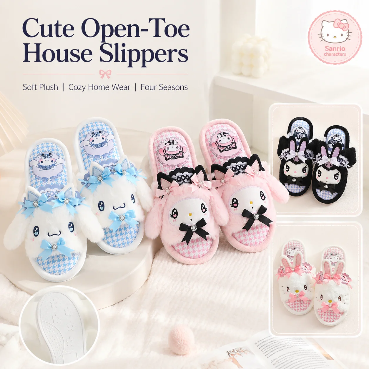 Sanrio Cute Flush Plush Indoor Slippers Rhinestone Bling Autumn Winter Soft Warm Faux Fur Student Women Dormitory House Shoes
Sanrio Cute Flush Plush Indoor Slippers Rhinestone Bling Autumn Winter Soft Warm Faux Fur Student Women Dormitory House Shoes