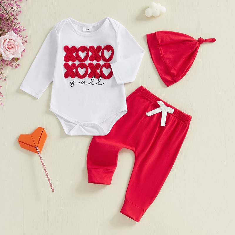 Newborn Infant Baby Boy Valentines Day Clothes Cotton Sets Long Sleeve Letter Embroidery Romper Pants Hat Outfit 3Pcs Baby Suit
Newborn Infant Baby Boy Valentines Day Clothes Cotton Sets Long Sleeve Letter Embroidery Romper Pants Hat Outfit 3Pcs Baby Suit