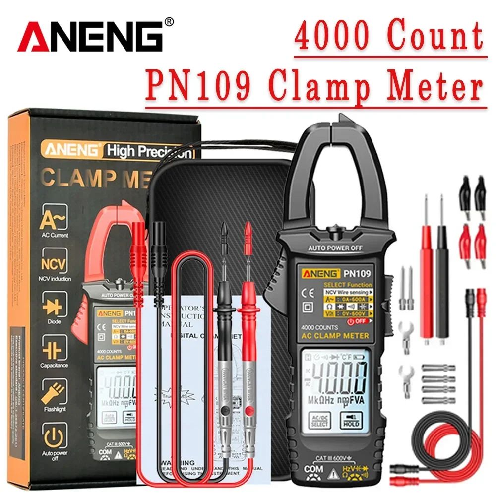 ANENG PN109 Smart Clamp Meter Multimeter Digital 4000 Count 600A High Current Non-contact Voltage Tester NCV Capacitance Tools
ANENG PN109 Smart Clamp Meter Multimeter Digital 4000 Count 600A High Current Non-contact Voltage Tester NCV Capacitance Tools