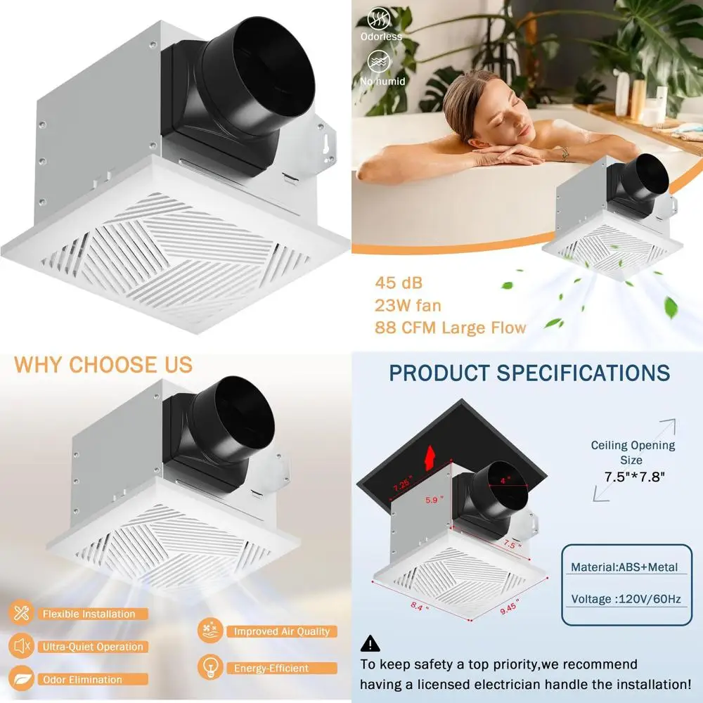 Ceiling-Mounted Low Noise Bathroom Exhaust Fan, 88cm, 1.2 Sones, Easy Install, No Attic Access Needed, UL & HVI Certified
Ceiling-Mounted Low Noise Bathroom Exhaust Fan, 88cm, 1.2 Sones, Easy Install, No Attic Access Needed, UL & HVI Certified